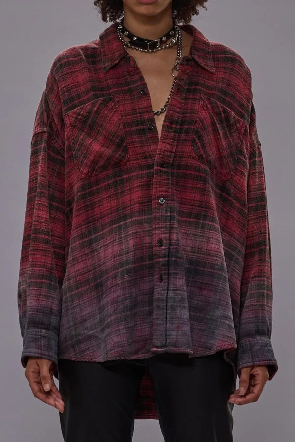 R13 Blusen & Tops<Bluse Drop Neck Workshirt in Red Dip Dye