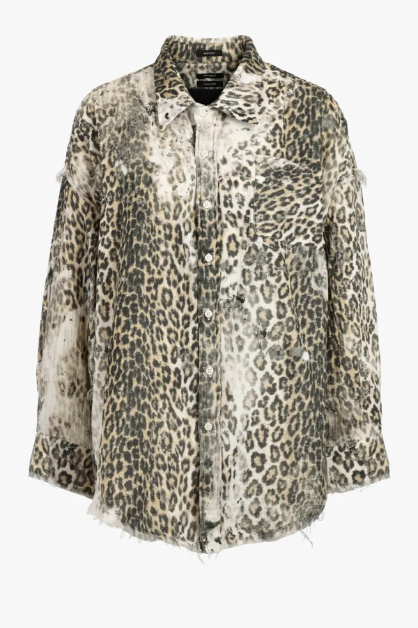 R13 Blusen & Tops<Bluse Shredded Seam in Bleached Leopard