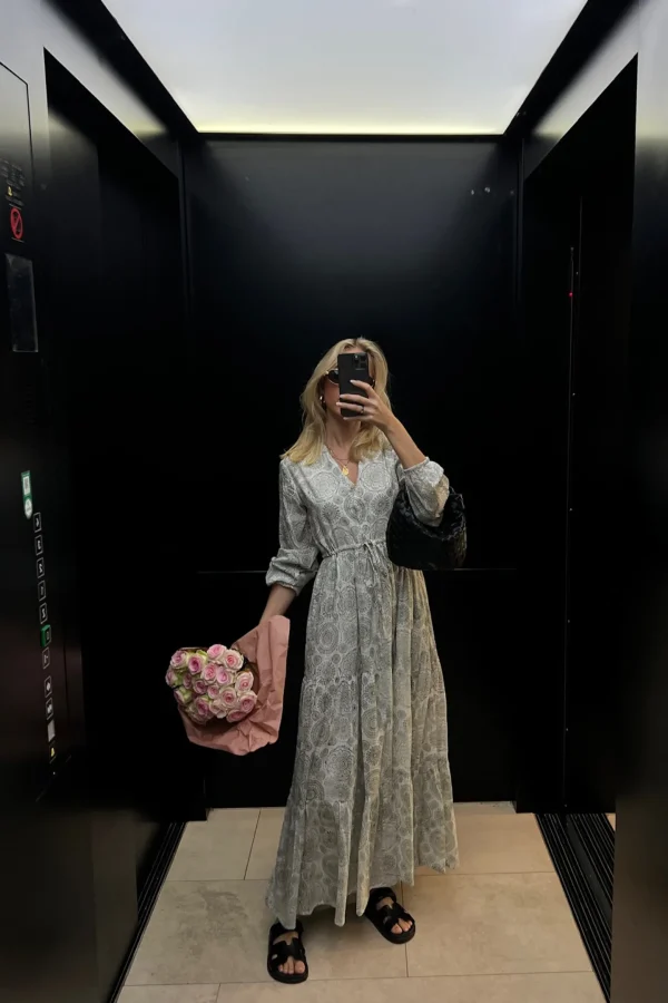 Ladneri Kleider<Kleid d'Azur in Oliv/Weiß