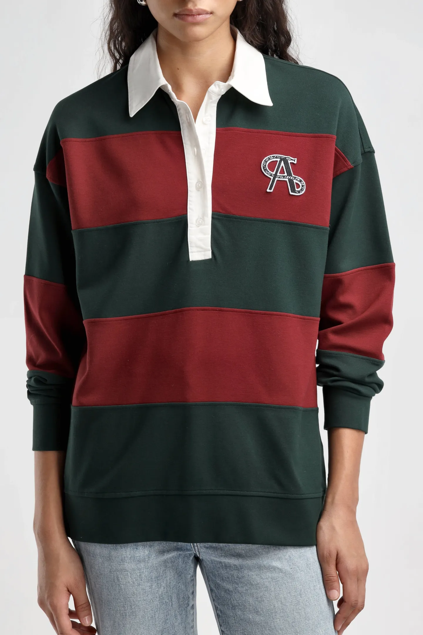 poloshirt_varsity_in_bord_2.webp Ladneri Shirts, Tank Tops & Longsleeves<Poloshirt Varsity in Bordeaux/Dark Green
