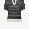 Allude Pullover<Strickshirt Polo in Schwarz/Ivory