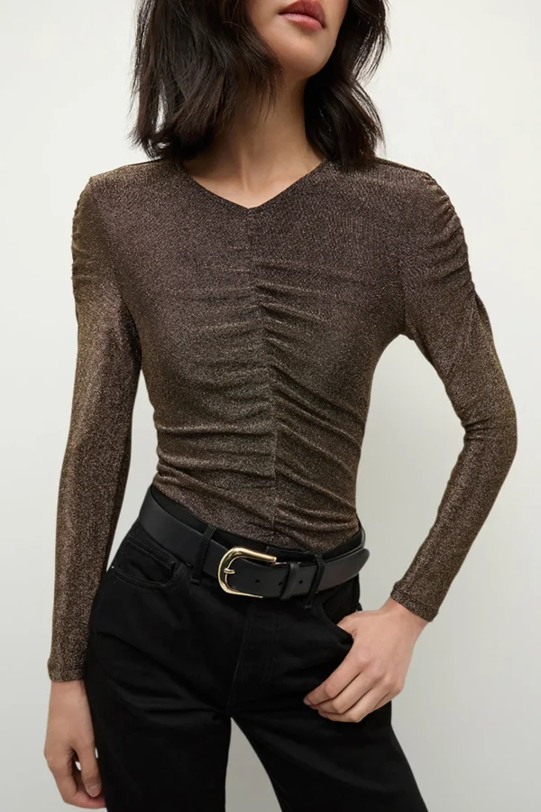 Veronica Beard Shirts, Tank Tops & Longsleeves<Top Neeta in Antique Gold Lurex