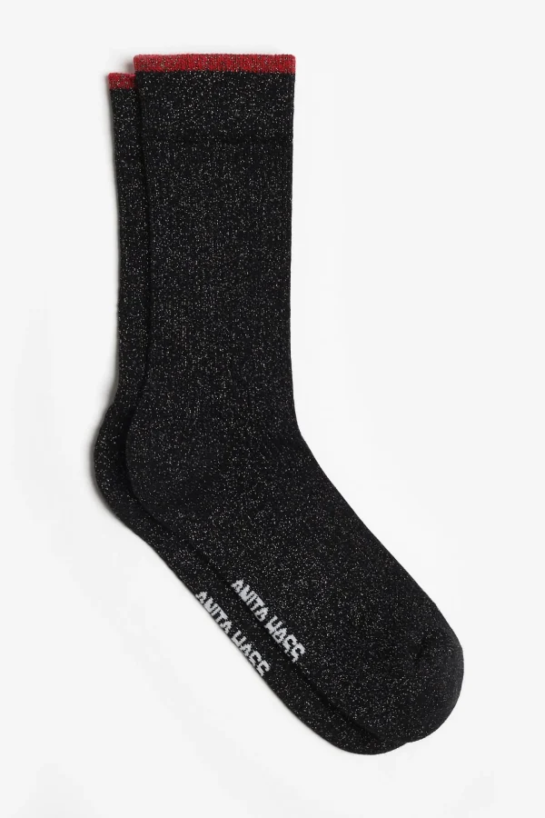 Anita Hass Socken<Lurexsocken in Schwarz/Rot