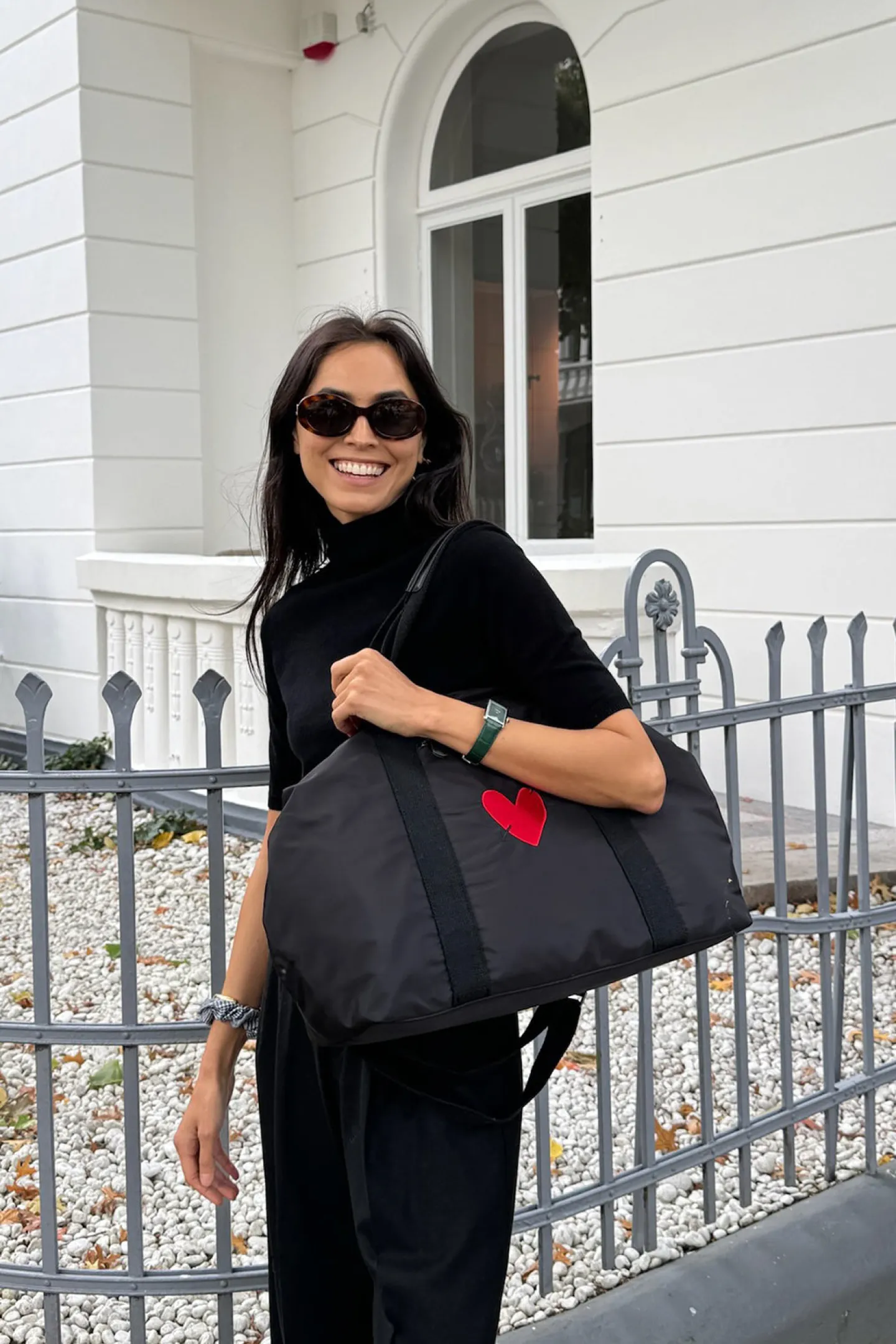 tasche_heart_in_black_nyl_1.webp Anita Hass Shopper<Tasche 'Heart' in Black Nylon